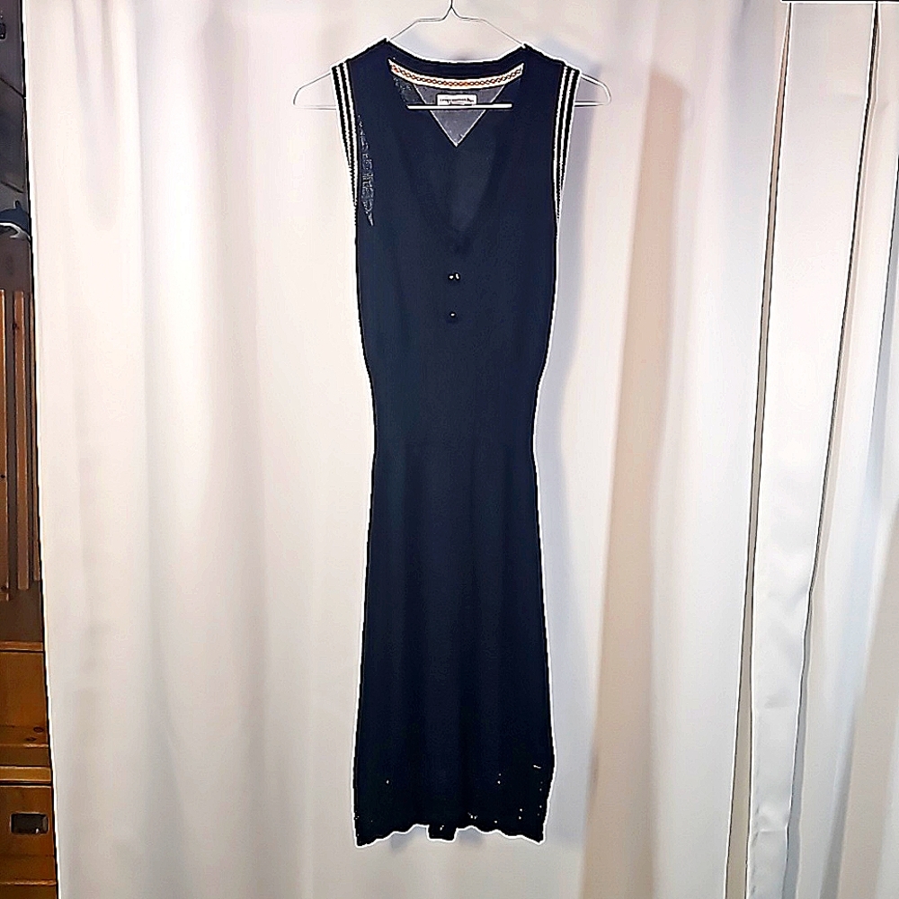 Tommy Hilfiger Denim| Vintage Stretch Knit Sweater Vest Midi Dress |Black&Tan XS